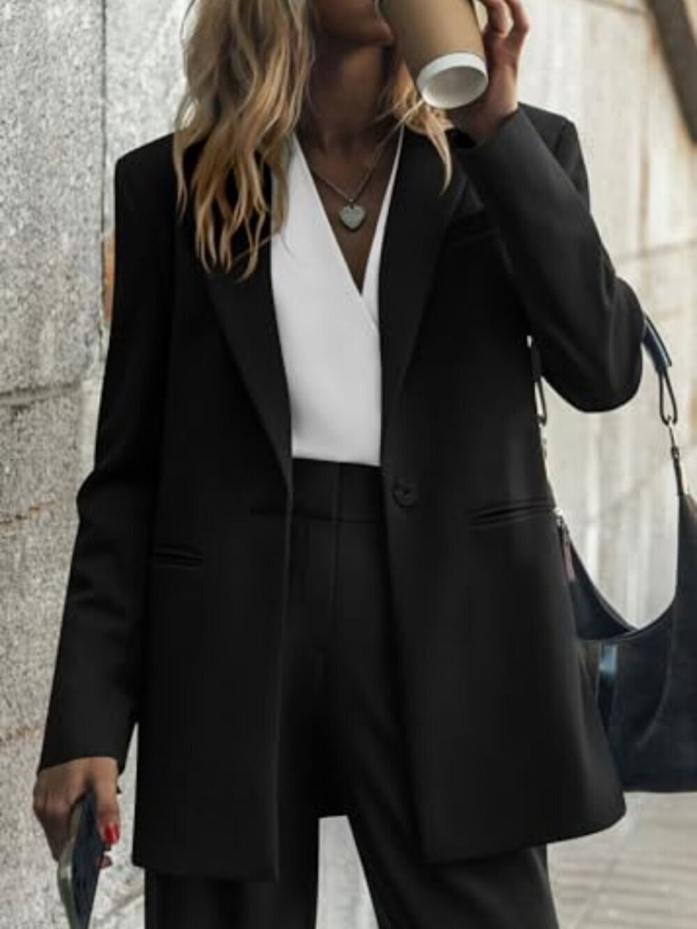 π Women's Fall 2 Piece Blazer Set Casual Loose Long Blazer Jackets and - Picture 4 of 7